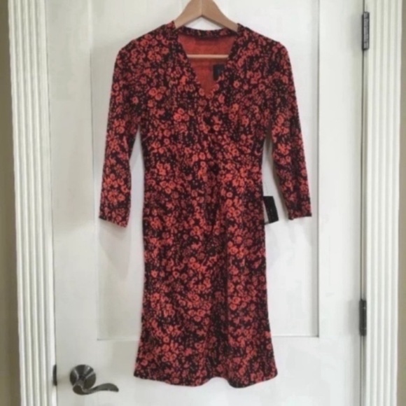 NEW The Limited Sheath Career Dress V-neck Floral Print Faux Wrap Red Black - Picture 1 of 5